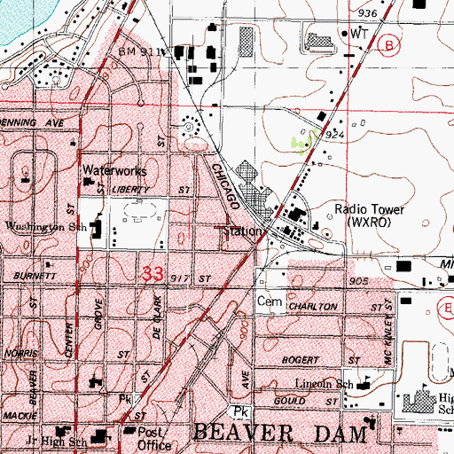 Topographic Map of City of Beaver Dam, WI