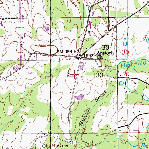Topographic Map of Five Points Church, AL