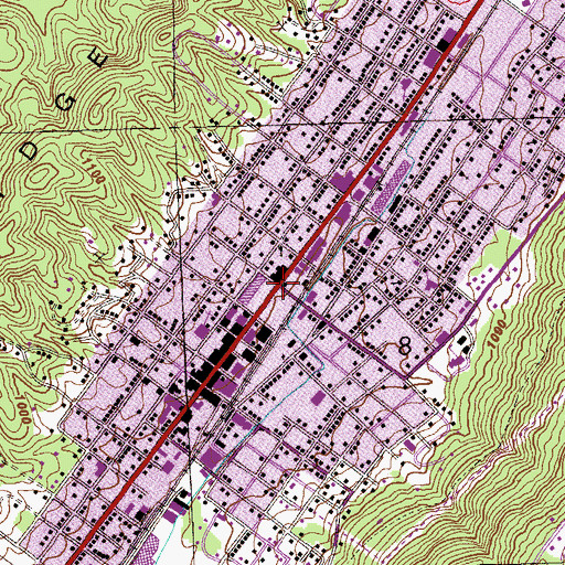 Topographic Map of Fort Payne Boom Town Historic District, AL