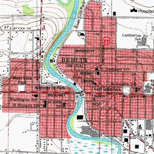Topographic Map of City of Berlin, WI