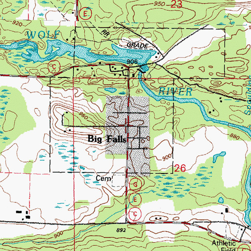 Topographic Map of Village of Big Falls, WI