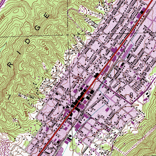 Topographic Map of Fort Payne Residential Historic District, AL