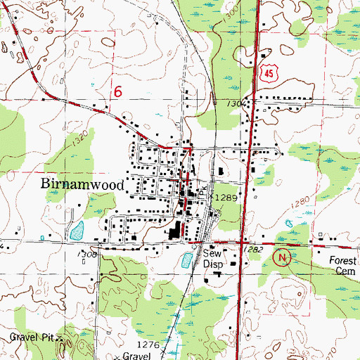 Topographic Map of Village of Birnamwood, WI