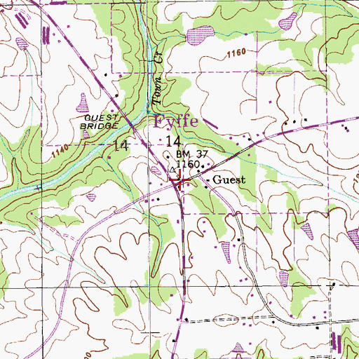 Topographic Map of Guest Church, AL