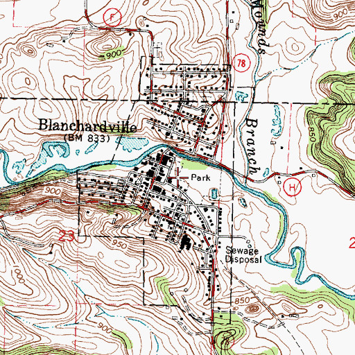 Topographic Map of Village of Blanchardville, WI