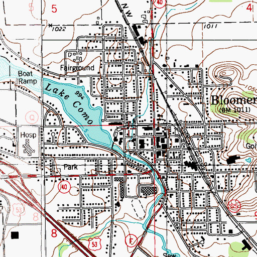 Topographic Map of City of Bloomer, WI
