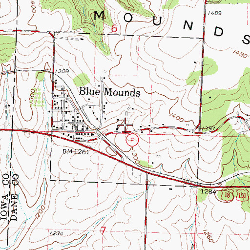 Topographic Map of Village of Blue Mounds, WI