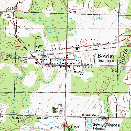 Topographic Map of Village of Bowler, WI