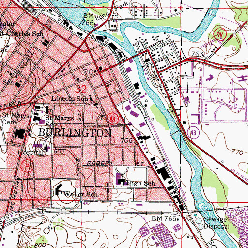 Topographic Map of City of Burlington, WI