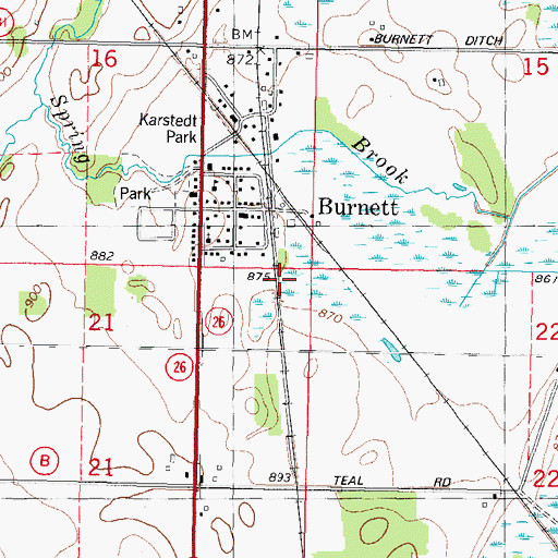 Topographic Map of Town of Burnett, WI