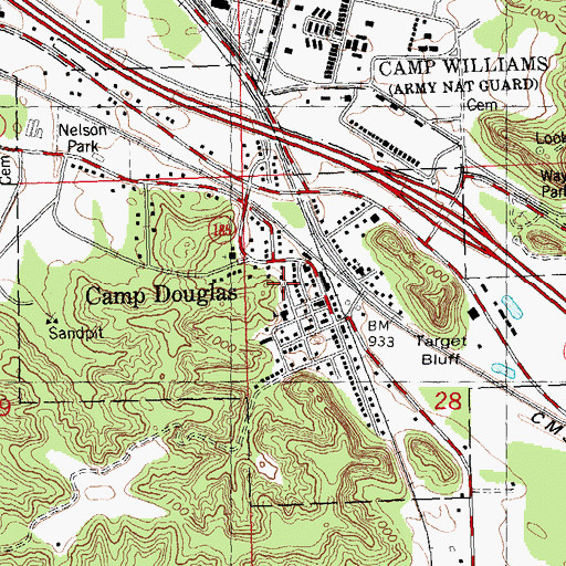Topographic Map of Village of Camp Douglas, WI