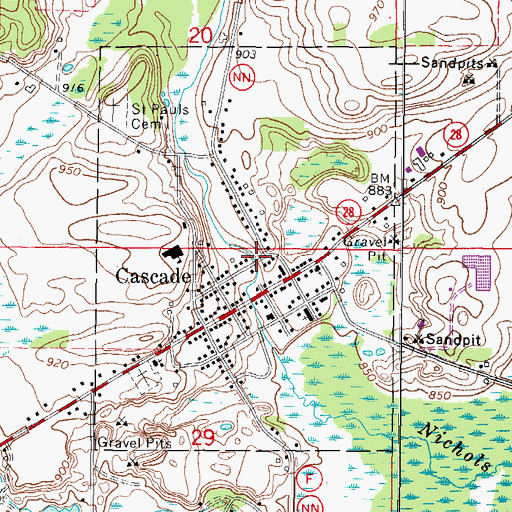 Topographic Map of Village of Cascade, WI