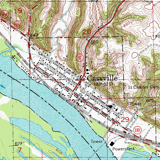 Topographic Map of Village of Cassville, WI