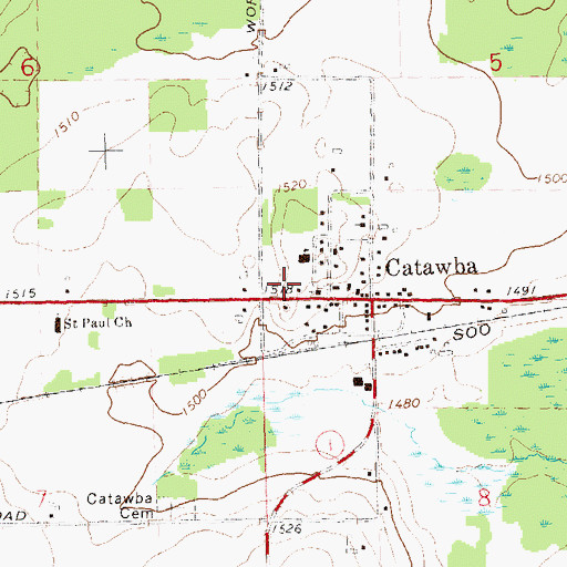 Topographic Map of Village of Catawba, WI