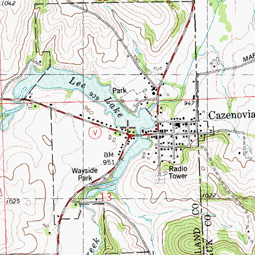 Topographic Map of Village of Cazenovia, WI