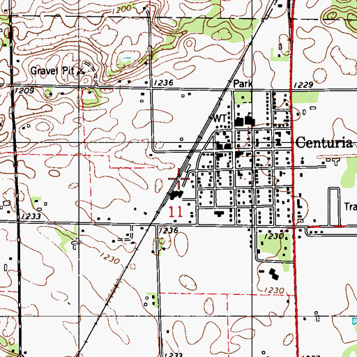 Topographic Map of Village of Centuria, WI