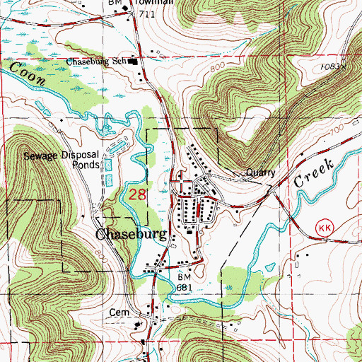 Topographic Map of Village of Chaseburg, WI