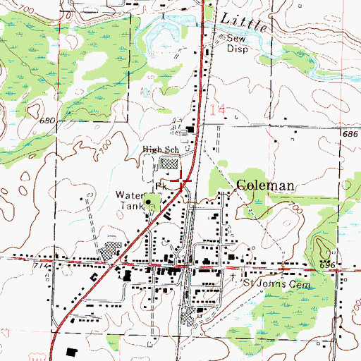 Topographic Map of Village of Coleman, WI