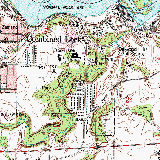 Topographic Map of Village of Combined Locks, WI