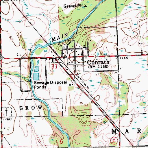 Topographic Map of Village of Conrath, WI