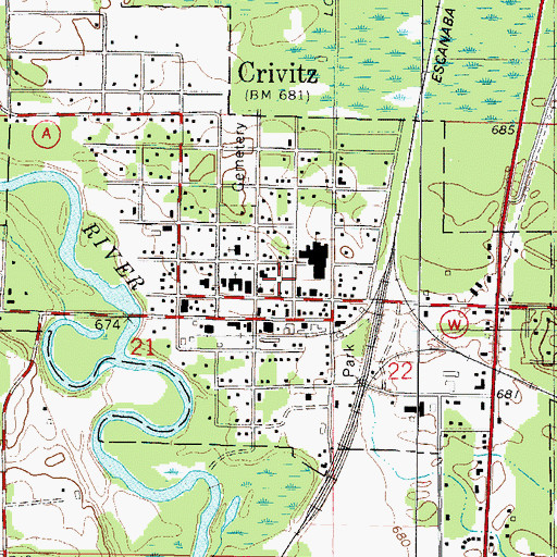 Topographic Map of Village of Crivitz, WI