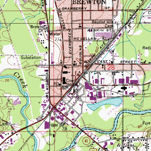 Topographic Map of Brewton Historic Commercial District, AL
