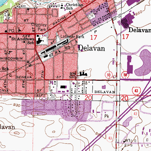 Topographic Map of City of Delavan, WI