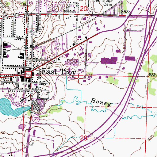 Topographic Map of Village of East Troy, WI