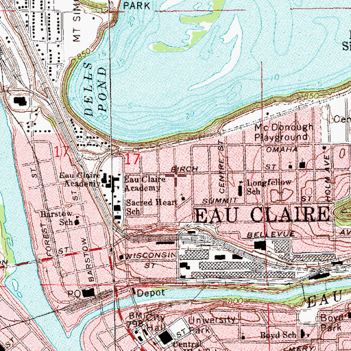 Topographic Map of City of Eau Claire, WI