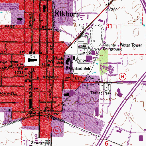 Topographic Map of City of Elkhorn, WI