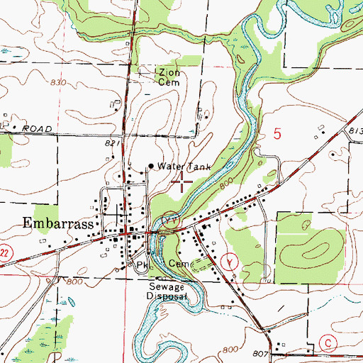 Topographic Map of Village of Embarrass, WI