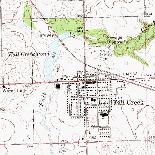 Topographic Map of Village of Fall Creek, WI