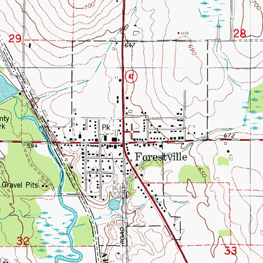 Topographic Map of Village of Forestville, WI