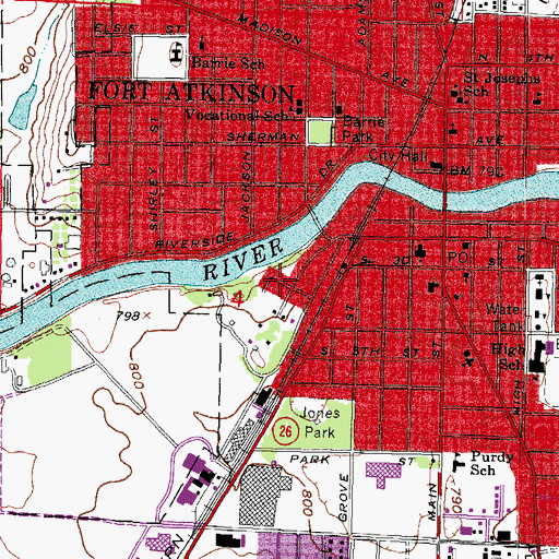 Topographic Map of City of Fort Atkinson, WI