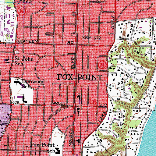 Topographic Map of Village of Fox Point, WI