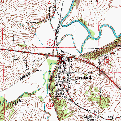 Topographic Map of Village of Gratiot, WI