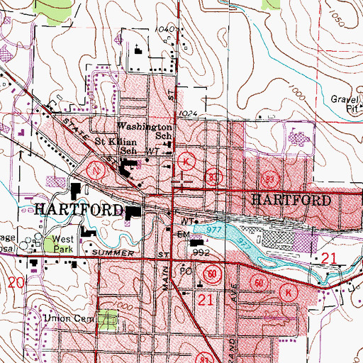 Topographic Map of City of Hartford, WI