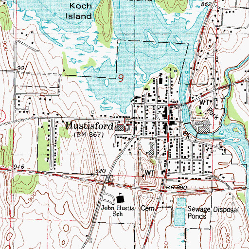 Topographic Map of Village of Hustisford, WI