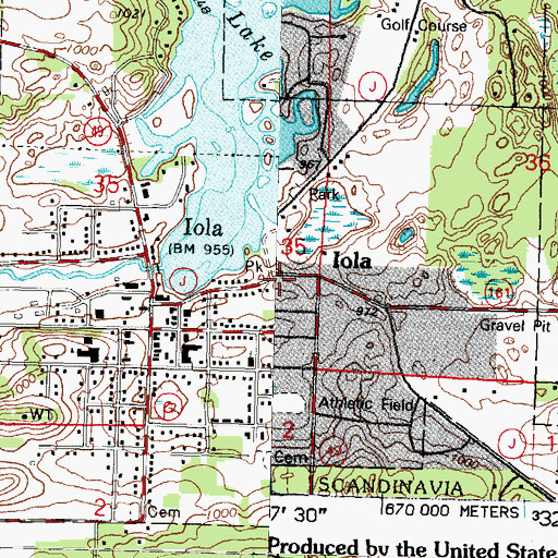 Topographic Map of Village of Iola, WI