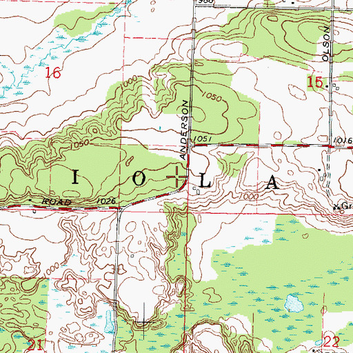 Topographic Map of Town of Iola, WI
