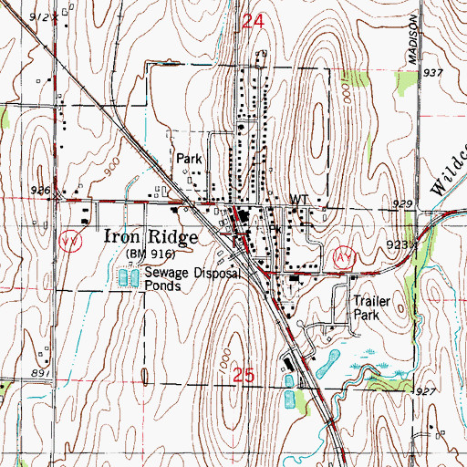 Topographic Map of Village of Iron Ridge, WI