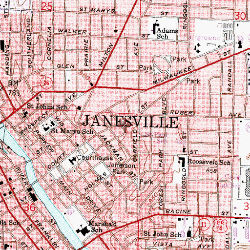 Topographic Map of City of Janesville, WI