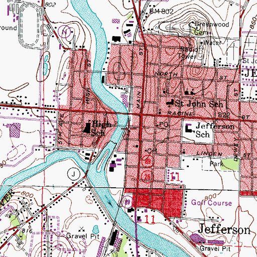Topographic Map of City of Jefferson, WI
