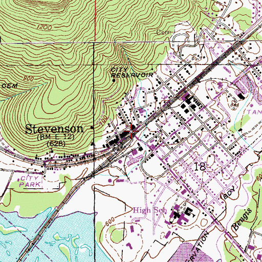 Topographic Map of Stevenson Historic District, AL