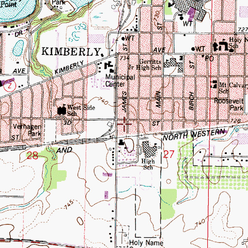 Topographic Map of Village of Kimberly, WI