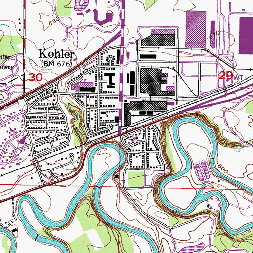 Topographic Map of Village of Kohler, WI