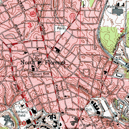 Topographic Map of Wood Avenue Historic District, AL