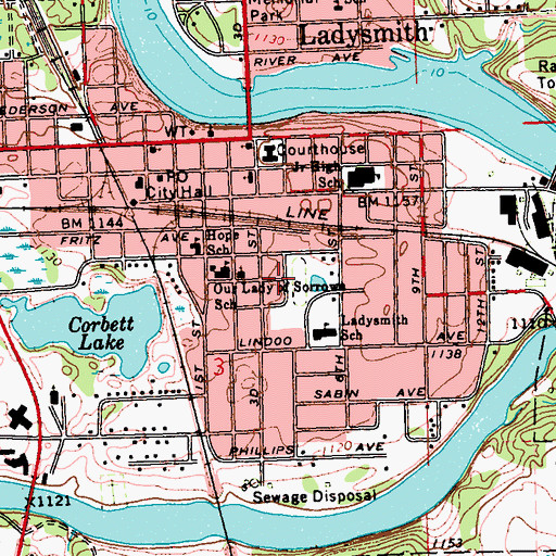 Topographic Map of City of Ladysmith, WI