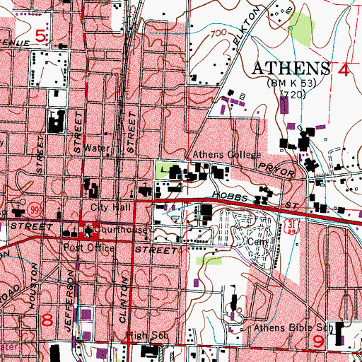Topographic Map of Athens State College Historic District, AL