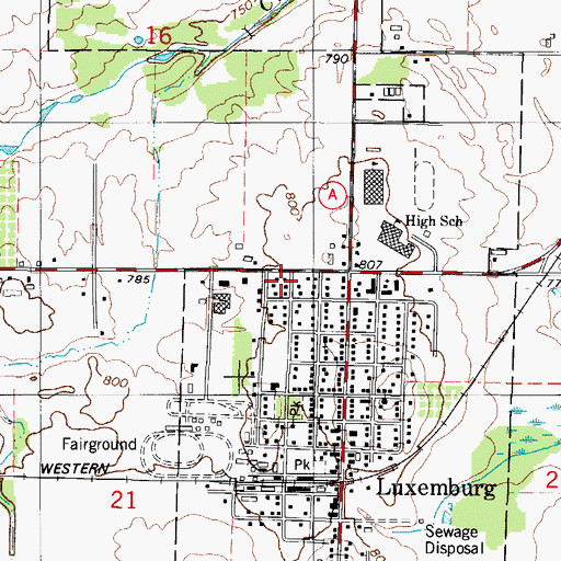Topographic Map of Village of Luxemburg, WI